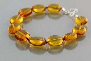 Genuine BALTIC AMBER Knotted Beads Silver Adjustable Chain BRACELET 11.1g 0503-5 - Picture 1 of 5