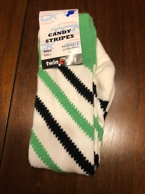 Calcetines Twin City Verde Negro Caramelo Rayas Adulto Pequeño Crew Talla 6-8 Foto 1 de 4