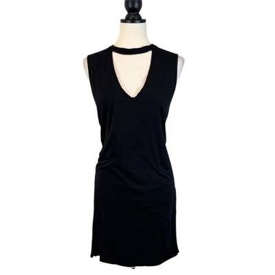 Mini vestido de malha Pam & Gela gargantilha jersey recorte sem mangas tamanho P preto data LBD - Imagem 1 de 4