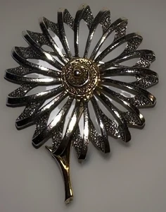 ART Bicolor Dimensional Stiel Floral Blume Retro Brosche Vintage Signiert - Bild 1 von 11