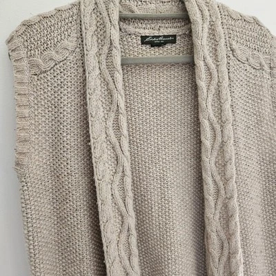 Eddie Bauer Women's Tan Wool Blend Sleeveless Cardigan Sweater Vest Size Large - Image 1 of 4