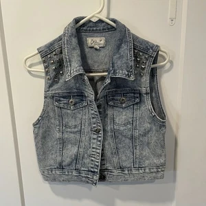 Chiqle Denim Vest Studded Jacket Button Up Youth Girls Size Large Blue - Picture 1 of 8