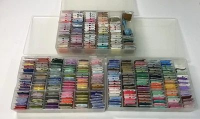 Lot of 300 DMC  Embroidery Thread Mixed  Colors on Floss Bobbins with Boxes New - Image 1 of 4