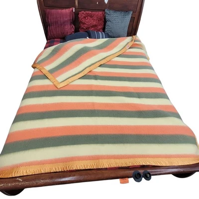 Vintage Jose Martinez la Aurora 100%Wool blanket 80 x 87 Stripe - Image 1 of 4