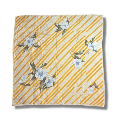 Cachecol Christian Dior Vintage Listra Floral Seda 27” Chiffon Enrolado à Mão Anos 70 Luxe - Imagem 1 de 4