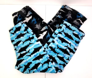 Wonder Nation Boys Size M 8 Black Blue Sharks Cozy PJ Pajama Pants Lot of 2 - Picture 1 of 8