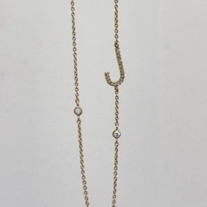 Gold Tone Pave CZ J Letter Necklace CZ 15.5” Dainty - Picture 1 of 12
