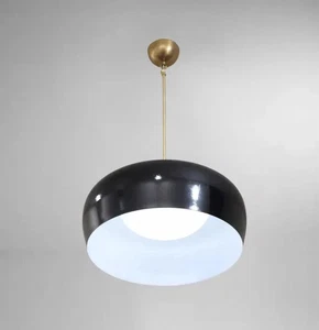 Mid-Century Modern Brass Dome Chandelier – Black Sputnik Style Pendant Light - Picture 1 of 8