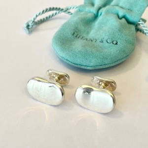 VTG Tiffany & Co. Elsa Peretti Bean Cufflinks Signed Sterling Silver 925 + Pouch - Picture 1 of 9
