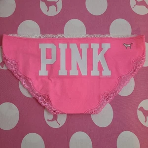 Braguita de bikini de tiro extra bajo con gráfico de encaje de algodón vs rosa rara de colección talla pequeña - Imagen 1 de 6
