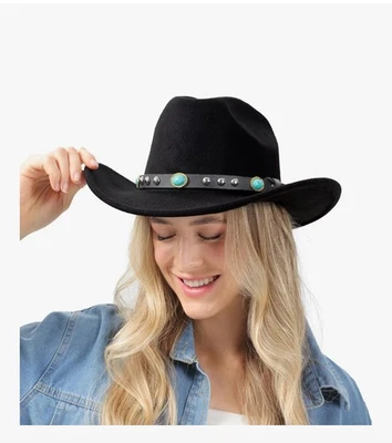 Sombrero de Vaquera Occidental de Gamuza Nickoler para Mujer Negro con Acento Turquesa Talla L Foto 1 de 4