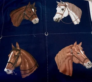 88" x 44" Horse Blocks VIP -Cranston Print Works -Cotton Fabric - Picture 1 of 3