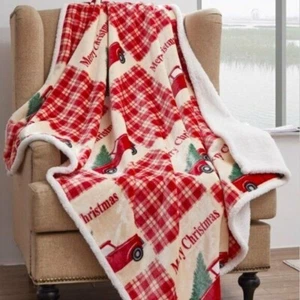 Regal Comfort Fleece Throw Blanket 50” x 60” Red Truck Christmas Tree Holidays - Picture 1 of 3