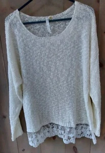 NY Collection Cream Knit Sweater with Lace Hem and Drop Shoulders Size X Large - Picture 1 of 4