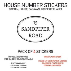 HS02 Vinyl Wheelie Bin House Caravan Lodge Stickers x4 Numbers Road Street Name - Picture 1 of 2