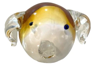 Art Glass Paperweight Dog Puppy Head Amber Yellow Ombré 3.5” x 4” - Picture 1 of 10
