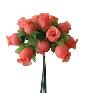 Coral Artificial Silk Flower Roses - 12 Mini Bouquets of 12 Rosebuds, 144 Total - Picture 1 of 6