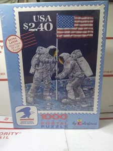 USPS Flagge gepflanzt auf Mond 1000 Stück Briefmarke Puzzle 1989 neu versiegelt in Box - Bild 1 von 7