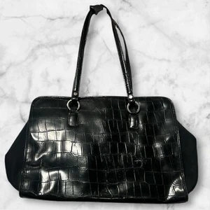 Nine Co Black Tote XL Purse Faux Croc Lined Pockets Handbag Shoulder Bag (251) - Picture 1 of 7