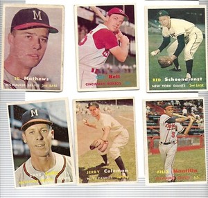 7x 1957 Topps BB cards Dropo Matthews Bell Schoendienst Jolly Coleman Mantilla  