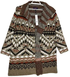 Joseph A Sweater Cardigan Coatigan Longline Boho Fairisle Folksy NEW Woman 1X - Picture 1 of 13