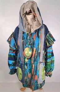 GABRIELLA DOBSON Designs Upcycled Denim Custom Grunge Skull Hooded Coat Large - Picture 1 of 24
