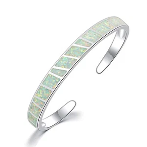 Fashion Fine White Fire Opal Bangles 925 Sterling Sliver Jewelry For Women - Picture 1 of 9
