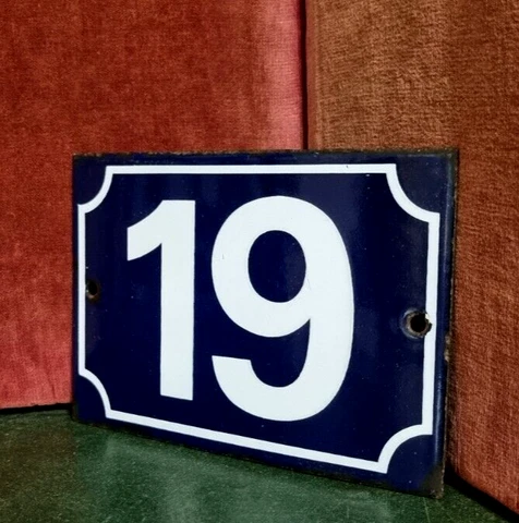 Vintage french enamel house number 19 sign for door gate wall street portal Cover