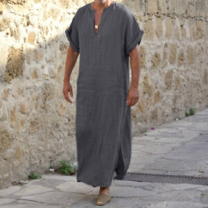 Men Islamic Thobe Arab Muslim Long Robe Middle East Kaftan Robes Fashion
