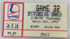 OHL 1997 03/06 Sarnia Sting at Windsor Spitfires Hockey Ticket
