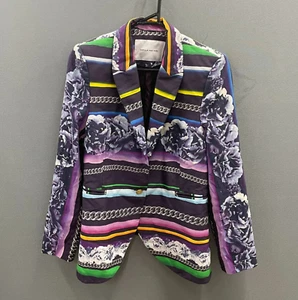 Camilla & Marc Triangular Silk Purple Chain Stripe Maroon Pattern Blazer Size 12 - Picture 1 of 4
