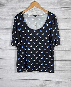 New Talbots Navy Blue Scoop Neck Polka Dot Short Sleeve Cotton Sweater Top XL - Picture 1 of 4