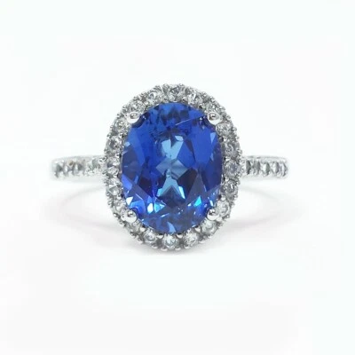 Anel de noivado redondo turmalina halo zircônia cúbica ouro branco 10k tamanho 5,75 - Imagem 1 de 4