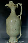 16.1" Old Song Dynasty Yue Kiln Porcelain Dragon Handle Bird Head Pot Jar Crock