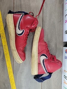 Nike Air Force 1 High Top Red Shoes Mens Size 10 Chenille Swoosh Sneakers AF1 BF - Picture 1 of 20