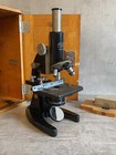 Old University Microscope Carl Zeiss Jena Mono with Lenses in Wooden Case