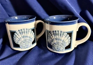 Tazze ceramica vintage Otagiri Japan conchiglia blu e bianca 12 oz - set di 2 - Foto 1 di 5