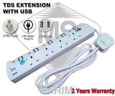 TDS 2m Extension Trailing Socket 4Gang With 2 USB Port