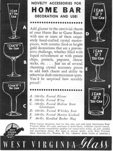 West Virginia Glass Crystal Pilsner Wine Champagne Whiskey Sour 1957 Print Ad - Picture 1 of 1