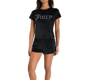 Juicy Couture Velour 2-piece PJ Set Shorts Black Pink Size M L XL Velour 2pc Set - Picture 1 of 15