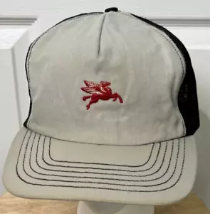 Vintage MOBIL Stitched Leaping Pegasus Gas Engine Oils Snapback Trucker Hat EUC - Picture 1 of 9