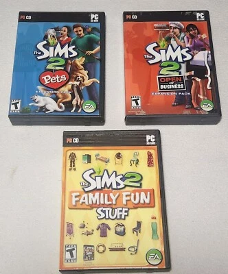 The Sims Lot Of 3 PC Sims 2 Family Fun Stff Sims 2 Pets Sims 2 Open For Business - Image 1 of 4