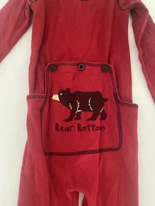 Boys Lazy One Pajamas Sz 6 Long John "Bear Bottoms" Back Flap Red Button Up EUC - Picture 1 of 9