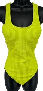 NWT Andie Swim The Tulum Ribbed Terry One Piece Bathing Suit Neon Lemon Sz S - Picture 1 of 14