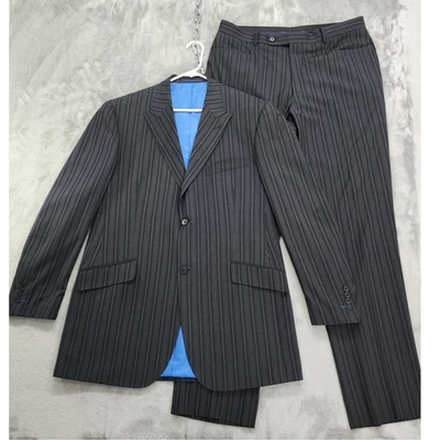 Traje De Colección Años 90 Point Zero Couture 2 Piezas Para Hombre Talla 44T/38T Negro Pin Rayas Foto 1 de 4