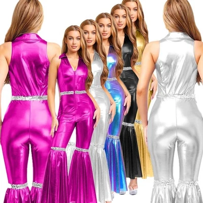 Damen Tanzkleidung V-Hals Romper Karneval Körperanzug Glänzend Pullover Kostüm - Bild 1 von 4