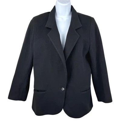 Chaqueta Blazer LL Bean Mujer Talla 10R Bolsillos de Un Botón Negro Lana Clásica Foto 1 de 4