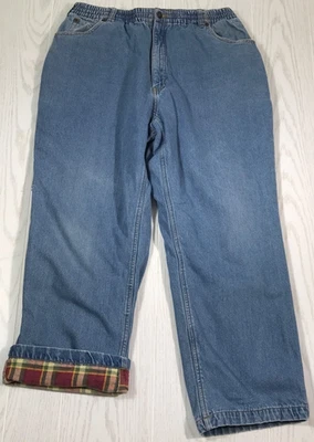 Pantalones de mezclilla forrados de franela vintage para hombre 34x28 Haband’s Ice House azules a cuadros Foto 1 de 4