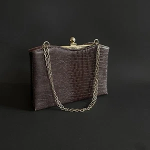 Vintage HL Harry Levine Brown Evening Shoulder Bag Clutch Purse Chain Strap USA - Picture 1 of 14