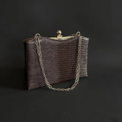 复古 HL Harry Levine 棕色晚装单肩包 手包 钱包 链带 美国 — 第 1/4 张图片